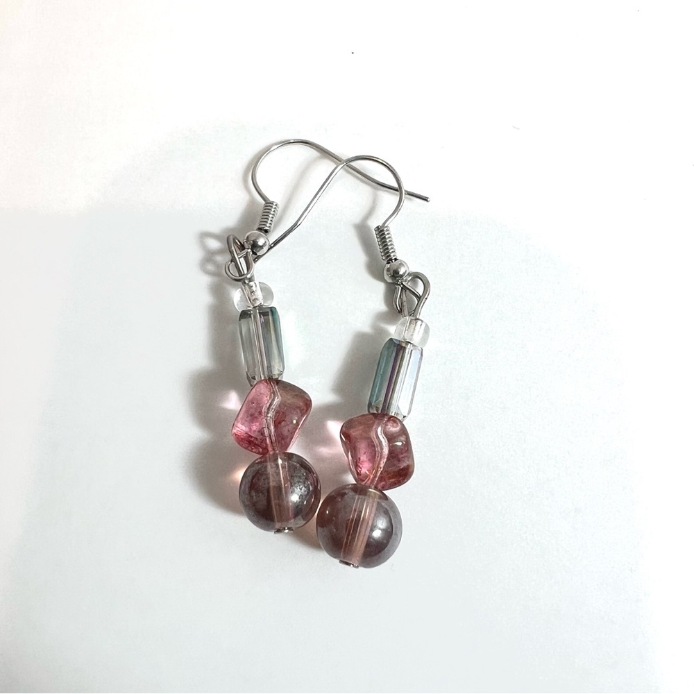 Crystal And Iridescent Glass Bead Handmade Earrings New
